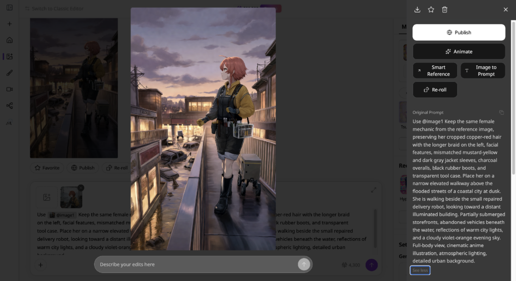 PixAI young female mechanic in a different scene via Smart Reference