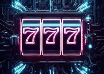 A slot machine with neon lightsAI-generated content may be incorrect.