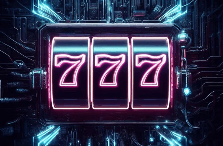 A slot machine with neon lightsAI-generated content may be incorrect.